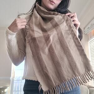 Anichini Italian Wool Scarf Beige Tan Stripes